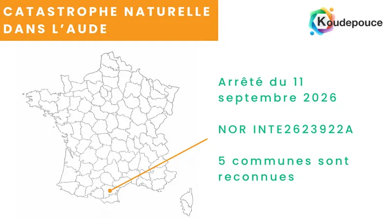 Maison inondée dans l'Aude après la crue de janvier 2026, commune reconnue en état de catastrophe naturelle le 11 septembre 2026